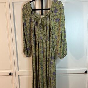 Easel Midi Dress Long Sleeve Green and Purple